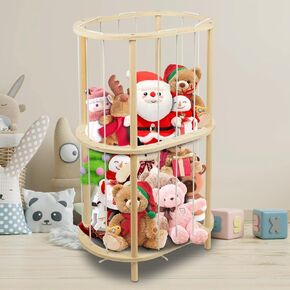 3-Tier Stuffed Animal Zoo Storage Extra Large Round Wooden Plush Toy Organizer Wood Soft Toy Holder Nursery Zoo Cage Stuffed Animal Storage Gift for Nursery & Playroom Organization