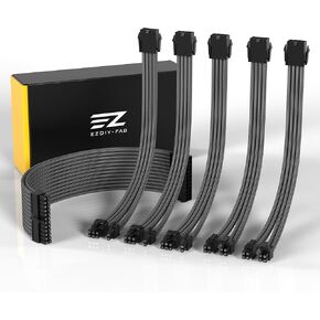 EZDIY-FAB PSU Cable Extension Sleeved Custom Mod GPU PC Power Supply Soft Nylon Braided with Comb Kit 24PIN/3x 8PIN to 6+2Pin/ 2X 8PIN to 4+4PIN-300MM/11.8in - All White
