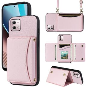 Phone Case for Motorola Moto G Stylus 4G 2023 Wallet Cover with Crossbody Shoulder Strap and Leather Credit Card Holder Pocket Slim Stand Cell GStylus XT2317-1 XT2317-2 Girls Women Men Black