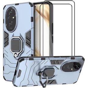 Case for Huawei Honor 200 Case Kickstand with Tempered Glass Screen Protector [2 pcs], Hybrid Heavy Duty Armor Dual Layer Anti-Scratch Phone Case Cover, Black