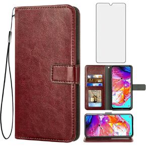 Asuwish Compatible with Samsung Galaxy A20s Wallet Case Tempered Glass Screen Protector and Flip Cover Card Holder Cell Accessories Phone Cases for Glaxay A 20s Plus Gaxaly A207M Women Men Black