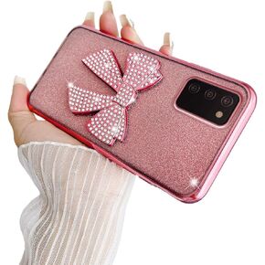 for Samsung Galaxy A03S Case Case for Women Glitter Stylish Soft Clear TPU Luxury Cute 3D Bowknot Crystal Sparkly Shiny Protective Cover with Strap for Samsung Galaxy A03S(Bowknot Purple)