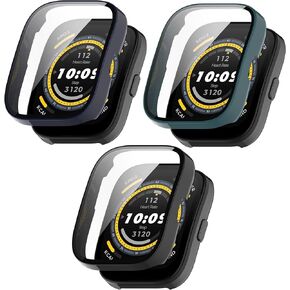 FitTurn Watch Case Screen Protector Smart Watch Cover for Amazfit Bip 5 Protective Case Matte PC Hard Cover, Super-Fitted Screen Ultra-Thin Hard PC Full Protective Face Cover Bumpe (Black,Blue,Green)
