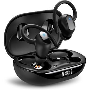 Sport True Wireless Earbuds, 60Hrs Playback Headphones, Bluetooth 5.3 Earphones with LED Display Charging Case, IPX7 Waterproof Earbuds with Earhooks, Ear Buds for Workout Sports Running