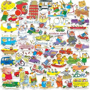 Richard Scarry Anniversary 50ct Vinyl Large Deluxe Stickers Variety Pack - Laptop, Water Bottle, Scrapbooking, Tablet, Skateboard, Indoor/Outdoor