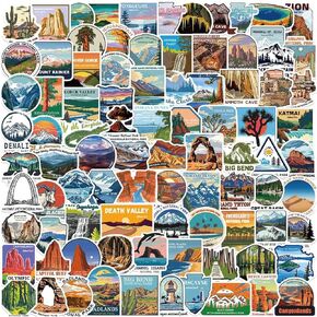 National Park Stickers Set 100pcs Outdoor Nature Hiking Camping Adventure Wildness Stickers Decals, Waterproof Vinyl Travel Sticker for Water Bottle Laptop Car Bumper Luggage Phone Case Bike