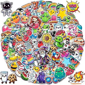 100 Pcs Kids Stickers | Colorful Waterproof Vinyl Sticker Pack for Water Bottles, Laptops, Scrapbooking, Halloween, School Project | Best Sticker Gift for Teens & Adults