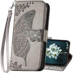 for iPhone 16 Wallet Case for Women,Flip Folio Cover with Butterfly Embossed PU Leather Stand Card Holder Slots Protective Phone Case for iPhone 16 6.1" (Blue)