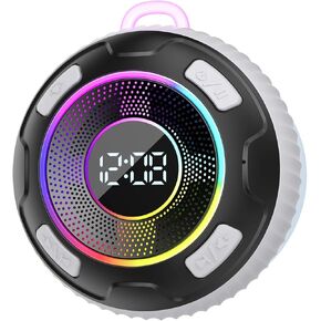 Bluetooth Shower Speaker, Portable Speakers Bluetooth 5.3 HiFi Sound IPX7 Waterproof Wireless Speaker with LED, Light Show, Portable Speaker with Suction Cup and Hand Free Mic for Bathroom/Outdoor