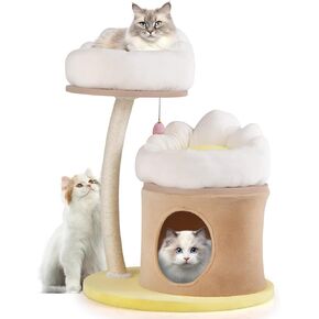Tangkula Flower Cat Tree, 33 Inch Cute Cat Tower with Sisal Scratching Post, Washable Padded Top Perch, Cat Condo, Interactive Ball, Multi-Layer Small Cat Tree Tower for Indoor Cats