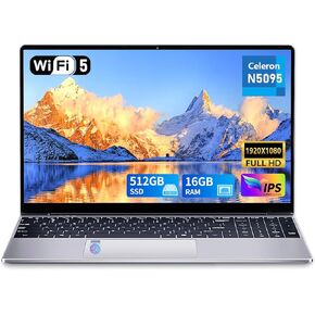 KUU Gaming Laptop, 15.6 Inch Laptop Computer, 16GB RAM 512GB SSD, Celeron N5095 Processors, FHD 1920 x 1080, Supports 180 Angle Opening, WiFi 2.4G+5G,BT 4.2
