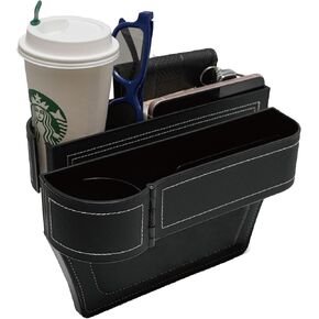 Car Seat Gap Filler Organizer,2 Pack Car Leather Cup Holder Gap Bag,Car Seat Storage Box with Cup Holder Expander,Car Organizer Front Seat for Holding Phone, Glasses, Keys, Cards (Black)