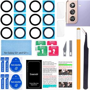 2PCS Soaosdr Original Back Rear Camera Lens Glass Replacement for Galaxy S21 6.2 inch and S21+ 6.7 inch with Lens Protective Film+pre-Installed Adhesive+Reparing Toolkit+Installation Manual