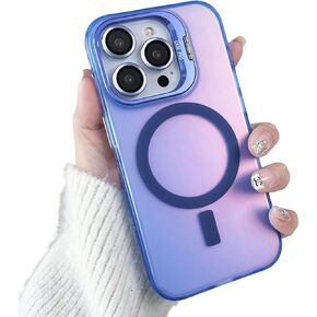 Magnetic Ring Stand for iPhone 13 Pro Max Case Compatible with MagSafe with Camera Protector Iridescent Translucent Matte Case for 13 ProMax,Blue