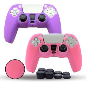 مقابض متوافقة مع غلاف وحدة تحكم PS5، مقابض سيليكون لوحدة تحكم PlayStation 5 غطاء حماية مضاد للانزلاق لجهاز تحكم PS5 - حزمة 2 مع 8 قطع من مقابض الإبهام الاحترافية - وردي أرجواني in Kuwait