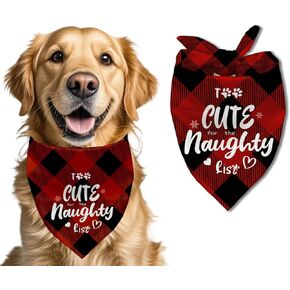 Christmas Dog Bandana, Too Cute for The Naughty List Dog Bandana, Pet Scarf, Pet Accessories Printed Bibs, Square Adjustable Girl Boy Dogs Scarf Décor Bandanas