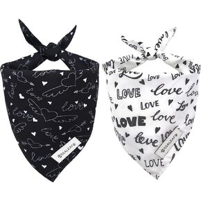Realeaf Wedding Dog Bandanas 2 Pack, Reversible Love Pet Scarf for Boy and Girl, Premium Durable Fabric, Black and White Bandana for Small Medium Large and Extra Large Dogs (Large)
