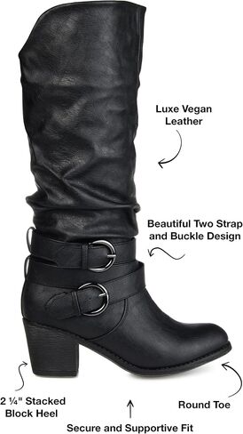 Journee Collection Womens Late Mid-Calf Boots with Round-Toe and Slouchy Detail, Dark Brown (Wide Calf), 9.5 in Saudi Arabia