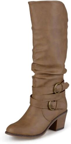 Journee Collection Womens Late Mid-Calf Boots with Round-Toe and Slouchy Detail, Dark Brown (Wide Calf), 9.5 in Saudi Arabia