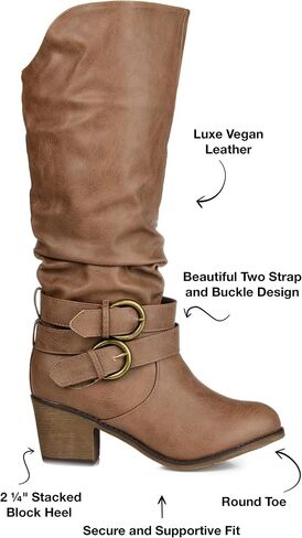Journee Collection Womens Late Mid-Calf Boots with Round-Toe and Slouchy Detail, Dark Brown (Wide Calf), 9.5 in Saudi Arabia