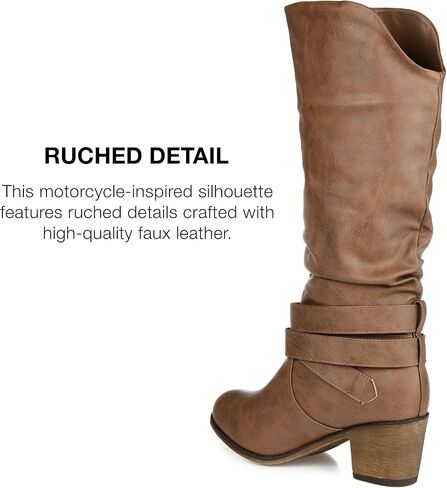 Journee Collection Womens Late Mid-Calf Boots with Round-Toe and Slouchy Detail, Dark Brown (Wide Calf), 9.5 in Saudi Arabia