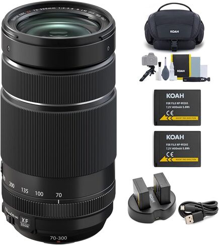 حزمة عدسة Fujifilm XF70-300mmF4-5.6 R LM OIS WR (أسود) مع بطارية قابلة للشحن (عبوتان) وشاحن مزدوج وحقيبة أدوات نظام الكاميرا in Kuwait