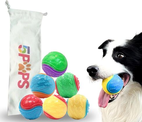2.5 inch Squeaky Dog Balls, Durable Dog Toy Ball for Training, Tough Dog Balls for Interactive Play and Teething Puppies with Storage Bag, 6 Pack - Bright & Fun Colors in Saudi Arabia