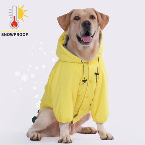 LovinPet Dog Warm Coat with Hood – Medium & Large Dinosaur Hoodie Winter Jacket for Cold Weather, Yellow & Green Coat for Large Dogs, XXXL in Kuwait