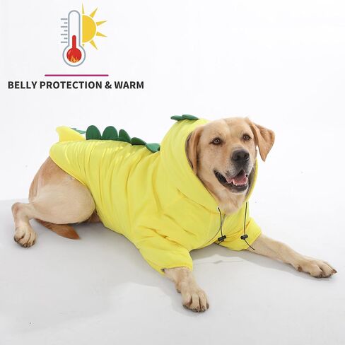 LovinPet Dog Warm Coat with Hood – Medium & Large Dinosaur Hoodie Winter Jacket for Cold Weather, Yellow & Green Coat for Large Dogs, XXXL in Kuwait