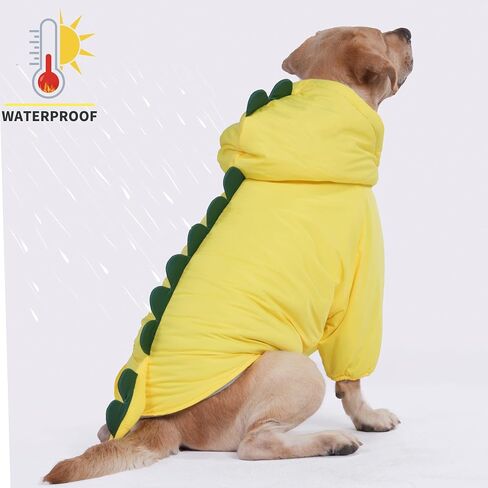 LovinPet Dog Warm Coat with Hood – Medium & Large Dinosaur Hoodie Winter Jacket for Cold Weather, Yellow & Green Coat for Large Dogs, XXXL in Kuwait