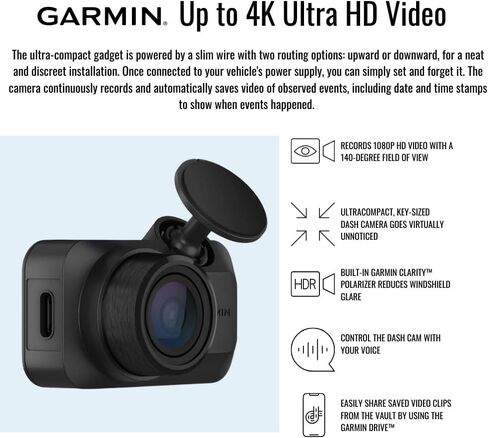Garmin Dash Cam Mini 3 Ultra-Compact 1080p Camera with 140-Degree Field of View (Black) Bundle with Dash Camera Accessory (2 Items) in Saudi Arabia