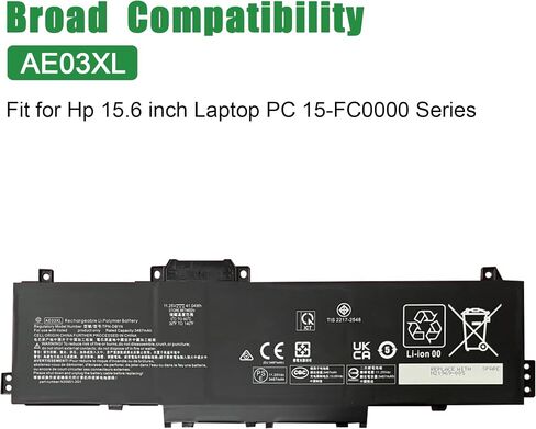 استبدال بطارية الكمبيوتر المحمول AE03XL لأجهزة الكمبيوتر المحمول HP 15.6 بوصة كمبيوتر محمول سلسلة 15-FC0000 N21969-005 TPN-DB1N N20951-2D1 AE03041XL أسود 11.25 فولت 41.04 وات في الساعة 3467 مللي أمبير في الساعة in Saudi Arabia