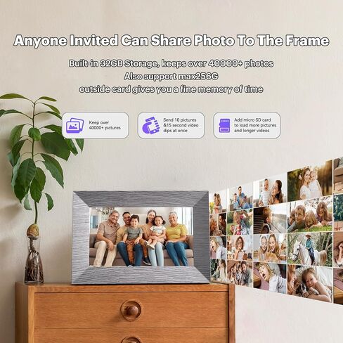 10.1" Digital Picture Frame with 32GB Storage, WiFi Digital Photo Frame 1280x800 HD IPS Touchscreen, Easy Setup for Photo & Video Sharing via Free App in Saudi Arabia