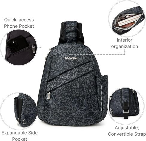 حقيبة ظهر Baggallini متوسطة الحجم - حقيبة خفيفة الوزن مع حزام كتف قابل للتحويل وقابل للتعديل in Kuwait