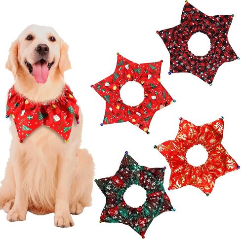 Christmas Pets Collar Clown with Bell 4 Pieces Buffalo Plaid Snowflake Cat Collar Dog Christmas Clown Neck Collar Adjustable Xmas Elastic Pet Collar for Dog Christmas Holiday Cosplay Party in Saudi Arabia