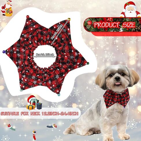 Christmas Pets Collar Clown with Bell 4 Pieces Buffalo Plaid Snowflake Cat Collar Dog Christmas Clown Neck Collar Adjustable Xmas Elastic Pet Collar for Dog Christmas Holiday Cosplay Party in Saudi Arabia