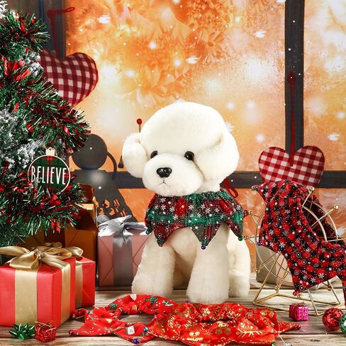 Christmas Pets Collar Clown with Bell 4 Pieces Buffalo Plaid Snowflake Cat Collar Dog Christmas Clown Neck Collar Adjustable Xmas Elastic Pet Collar for Dog Christmas Holiday Cosplay Party in Saudi Arabia