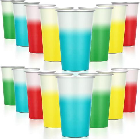 Gtmileo 16 Pack Ball Aluminum Cups for Kids and Adult, Pint Cups Metal Cups Stackable Cups, Shatterproof Metal Drinking cups for Travel Outdoor Camping, Color Changing Cups Ball Cups Aluminum(16 oz) in Saudi Arabia