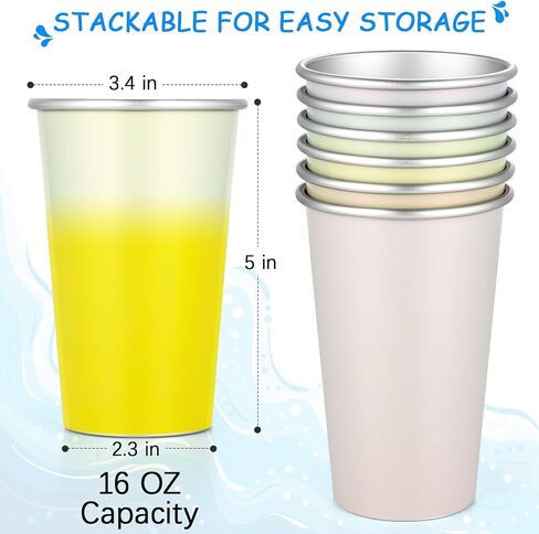 Gtmileo 16 Pack Ball Aluminum Cups for Kids and Adult, Pint Cups Metal Cups Stackable Cups, Shatterproof Metal Drinking cups for Travel Outdoor Camping, Color Changing Cups Ball Cups Aluminum(16 oz) in Saudi Arabia