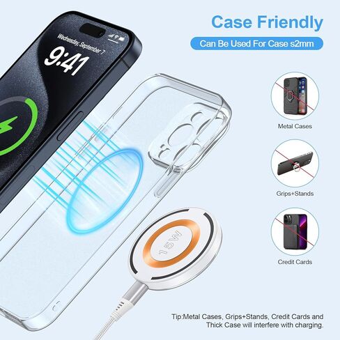 شاحن Samsung S24 Ultra Mag-Safe اللاسلكي لهاتف Samsung Galaxy S24 Ultra S23 S22 S21 S20، لوحة شحن مغناطيسية سريعة 15 وات لهاتف iPhone 15 Pro Max/15 Pro/15 Plus/14/13/12/11، Google Pixel 8 Pro/8/ 7 أ/7 6 in Kuwait