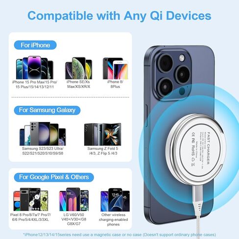شاحن Samsung S24 Ultra Mag-Safe اللاسلكي لهاتف Samsung Galaxy S24 Ultra S23 S22 S21 S20، لوحة شحن مغناطيسية سريعة 15 وات لهاتف iPhone 15 Pro Max/15 Pro/15 Plus/14/13/12/11، Google Pixel 8 Pro/8/ 7 أ/7 6 in Kuwait
