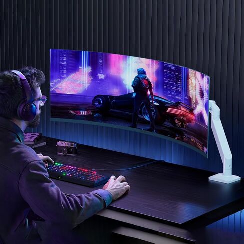 Heavy Duty Ultrawide Monitor Arm for 49 inch Screens up to 50 lbs, Premium Desk Mount Monitor Stand Designed for Samsung Odyssey G9 and More, Max VESA 100x100, White in Saudi Arabia