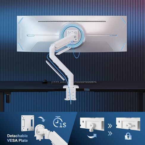 Heavy Duty Ultrawide Monitor Arm for 49 inch Screens up to 50 lbs, Premium Desk Mount Monitor Stand Designed for Samsung Odyssey G9 and More, Max VESA 100x100, White in Saudi Arabia