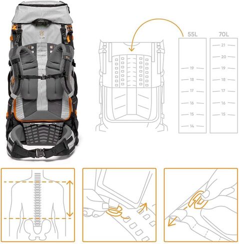 Lowepro PhotoSport PRO BP 55L, Backpack for Reflex and Mirrorless Cameras, Front and Rear Access, Removable Camera Insert, Accessory Straps, Size: S/M, Colour Dark/Light Gray in Saudi Arabia