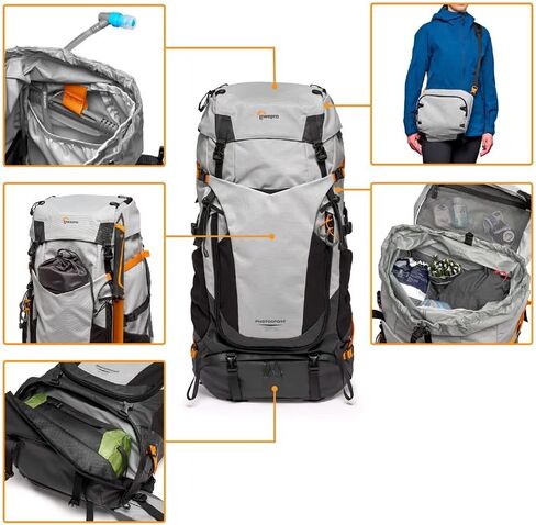 Lowepro PhotoSport PRO BP 55L, Backpack for Reflex and Mirrorless Cameras, Front and Rear Access, Removable Camera Insert, Accessory Straps, Size: S/M, Colour Dark/Light Gray in Saudi Arabia