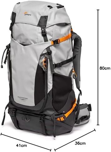 Lowepro PhotoSport PRO BP 55L, Backpack for Reflex and Mirrorless Cameras, Front and Rear Access, Removable Camera Insert, Accessory Straps, Size: S/M, Colour Dark/Light Gray in Saudi Arabia