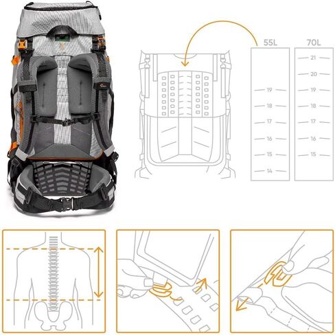 Lowepro PhotoSport PRO BP 55L, Backpack for Reflex and Mirrorless Cameras, Front and Rear Access, Removable Camera Insert, Accessory Straps, Size: S/M, Colour Dark/Light Gray in Saudi Arabia
