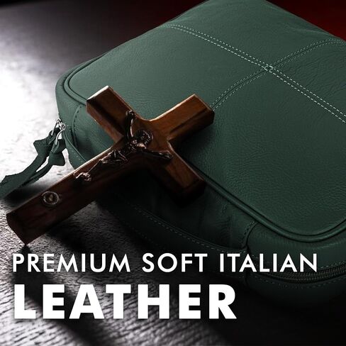 ELIZO Bible Cover Soft Full Grain Italian Leather Bible Case Men Women Zipper Bible Bag Church Bag Cowhide Book Holder Carrying Case Religious Gifts, Brown in Kuwait