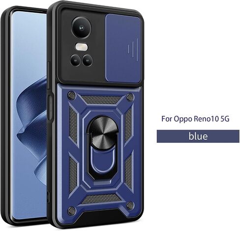 Case for Oppo Reno 10 5G / Reno 10 Pro 5G with Tempered Glass Screen Protector [2 Pack],Sliding Camera Window, Kickstand, Shock-Proof Anti-Scratch Dual-Layer Phone Cover, Black in Saudi Arabia