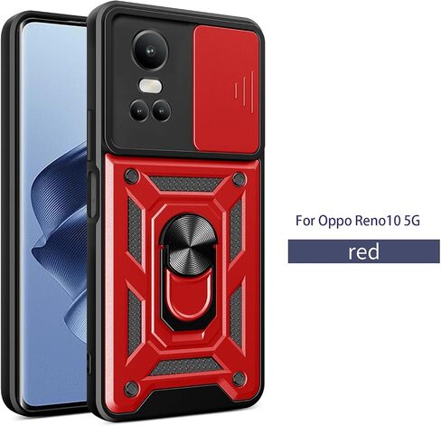 Case for Oppo Reno 10 5G / Reno 10 Pro 5G with Tempered Glass Screen Protector [2 Pack],Sliding Camera Window, Kickstand, Shock-Proof Anti-Scratch Dual-Layer Phone Cover, Black in Saudi Arabia